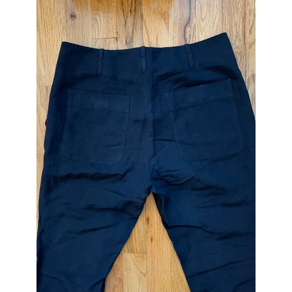 Pomandere Womens Zipper Fly High Rise Linen Pants Navy blue Size 4 30x 25 - Picture 4 of 4